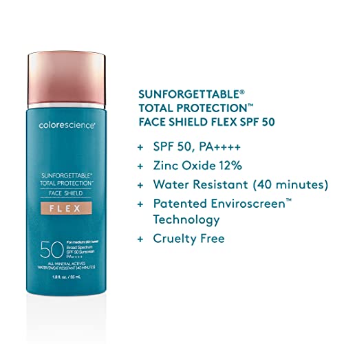 Colorescience Total Protection Face Shield Flex SPF 50, Zinc Oxide Formula, Medium, 1.8 fl. oz.