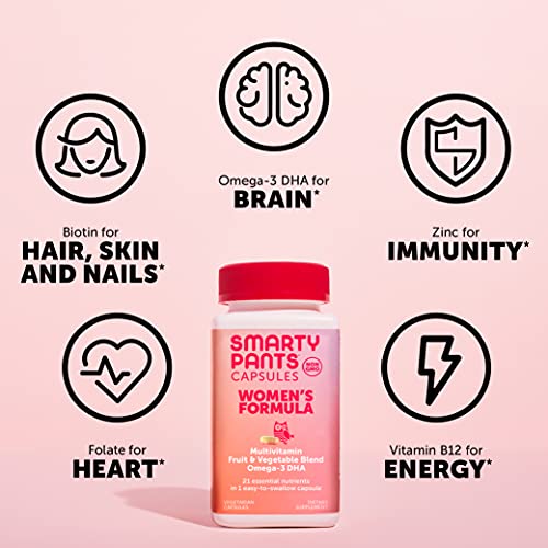 SmartyPants Multivitamin for Women Omega-3 DHA Zinc for Immunity, Biotin, Iron, Folate, Vitamins D3, C, B6, Vitamin B12, One Per Day, 30 Capsules, 30 Day Supply