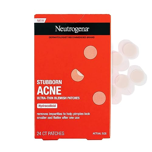 Neutrogena Stubborn Acne Blemish Patches, Ultra-Thin Hydrocolloid Acne Patch Absorbs Fluids & Removes Impurities To Help Pimples Look Smaller After One Use, 2 x 24 Patches, (48 Patches)