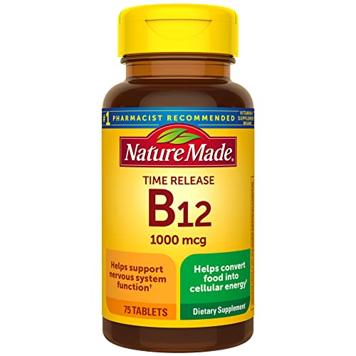 Nature Made Vitamin B12 1000 mcg, Dietary Supplement For Energy Metabolism Support, 75 Time Release Tablets, 75 Day Supply