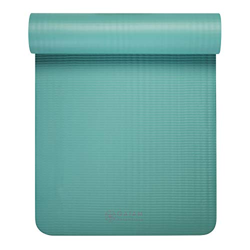 Gaiam Essentials Thick Yoga Mat - Fitness and Exercise Mat with Easy-Cinch Carrier Strap Included - Soft Cushioning and Textured Grip - Multiple Colors Options (Green, 72"L X 24"W X 2/5 Inch Thick)