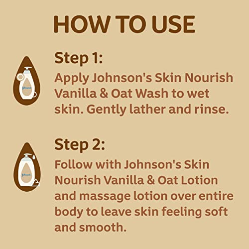 Johnsons Skin Nourish Moisturizing Baby Lotion for Dry Skin with Vanilla & Oat Scents, Gentle & Lightweight Body Lotion for The Whole Family, Hypoallergenic, Dye-Free, 16.9 fl. oz