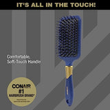 Conair Velvet Touch Travel Hairbrush, Hairbrush for Men and Women, Cushion Base Everyday Brushing with Soft-Touch Handle, Color May Vary, 1 Count