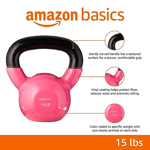 Amazon Basics Vinyl Coated Cast Iron Kettlebell, 15-Pound, Pink