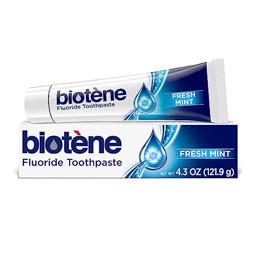 Biotene Fluoride Toothpaste for Dry Mouth Symptoms, Bad Breath Treatment and Cavity Prevention, Fresh Mint - 4.3 oz