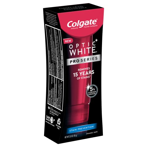 Colgate Optic White Pro Series Whitening Toothpaste with 5% Hydrogen Peroxide, Stain Prevention, 3 Oz Tube