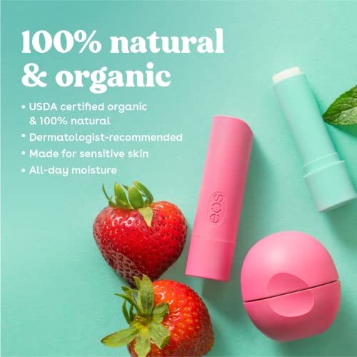 eos 100% Natural Lip Balm Stick - Strawberry Peach, Dermatologist Recommended for Sensitive Skin, All-Day Moisture Lip Care, 0.14 oz