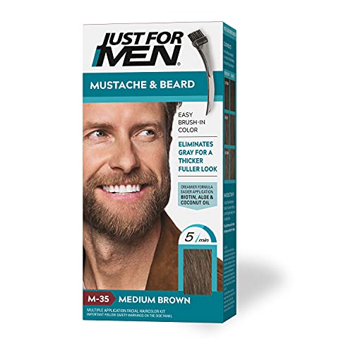 Just For Men Mustache & Beard, Beard Dye for Men with Brush Included for Easy Application, With Biotin Aloe and Coconut Oil for Healthy Facial Hair - Dark Brown, M-45, Pack of 1