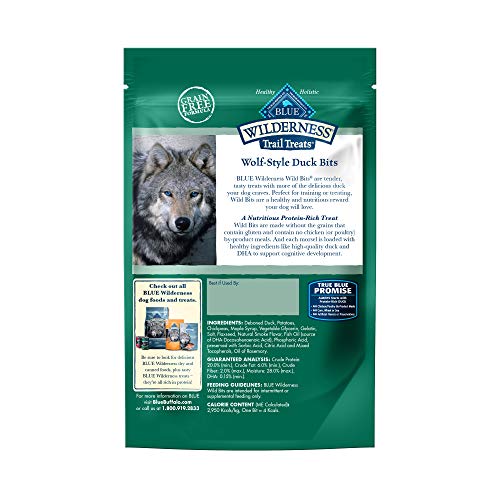 Blue Buffalo Wilderness Trail Treats Wild Bits High Protein Grain Free Soft-Moist Training Dog Treats, Duck Recipe 4-oz Bag