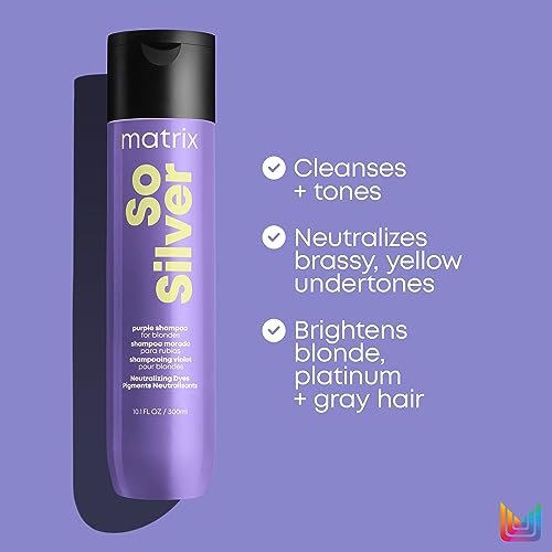 Matrix So Silver Purple Shampoo | Neutralizes Yellow Tones | Color Depositing & Toning | For Color Treated, Blonde, Grey, and Platinum Hair | Packaging May Vary | 33.8 Fl. Oz. | Vegan