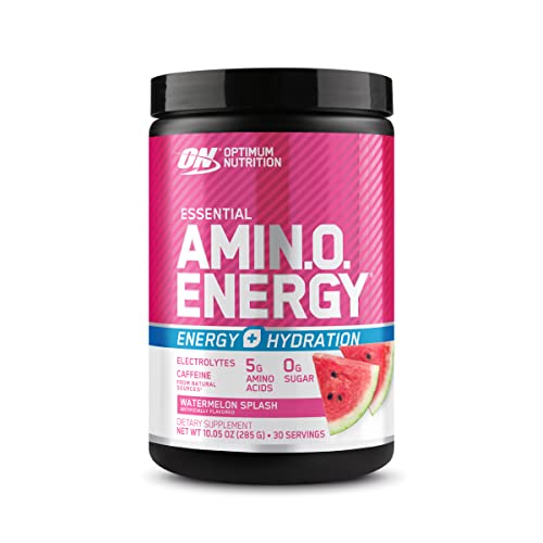 Optimum Nutrition Amino Energy Plus Electrolytes Energy Drink Powder, Caffeine for Pre-Workout Energy and Amino Acids/BCAAs, Strawberry Burst, 10.5 Ounces (30 Servings), Pink