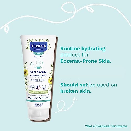 Mustela Stelatopia Eczema-Prone Skin Emollient Baby Cream - Moisturizing Body Lotion with Natural Avocado & Sunflower Oil - Fragrance-Free - 6.76 fl. oz.