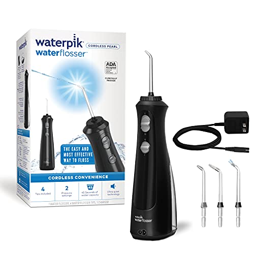 Waterpik Cordless Pearl Rechargeable Portable Water Flosser for Teeth, Gums, Braces Care and Travel with 4 Flossing Tips, ADA Accepted, Charger May Vary, WF-13 White