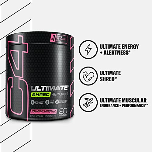 Cellucor C4 Ultimate Shred Pre Workout Powder, Fat Burner for Men & Women, Metabolism Supplement with Ginger Root Extract, Lemon Italian Ice, 20 Servings