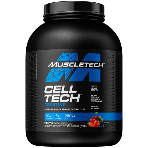 Creatine Monohydrate Powder MuscleTech Cell-Tech Creatine Post Workout Recovery Drink Muscle Builder For Men & Women Muscle Building Supplements Fruit Punch, 3 lbs (27 Serv)