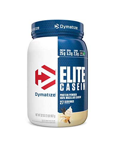 Dymatize Elite Casein Protein Powder, Slow Absorbing with Muscle Building Amino Acids, 100% Micellar Casein, 25g Protein, 5.4g BCAAs & 2.3g Leucine, Helps Overnight Recovery, Rich Chocolate, 4 Pound