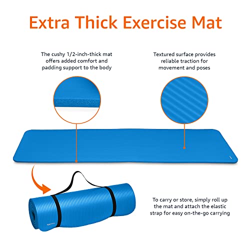 Amazon Basics Extra Thick Exercise Yoga Gym Floor Mat with Carrying Strap, Cyan, 74 x 24 x .5 Inches