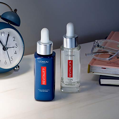 LOreal Paris Revitalift 0.3% Pure Retinol Night Serum, Reduce Deep Wrinkles, Fragrance Free 1 oz + Moisturizer Sample