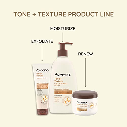 Aveeno Tone + Texture Daily Renewing Lotion With Prebiotic Oat, Gentle Lotion Exfoliates & Hydrates Sensitive Skin, Clinically Proven to Help Bumpy, Rough Skin, Fragrance-Free, 18 Fl. Oz