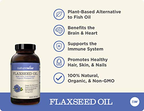 NatureWise Organic Flaxseed Oil 1200mg 720mg ALA Highest Potency Flax Oil Omega 3 for Cardiovascular, Cognitive, Immune Support Healthy Hair, Skin, & Nails Non-GMO [2 Months - 120 Softgels]