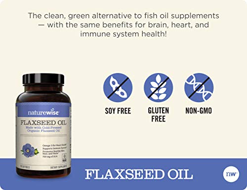 NatureWise Organic Flaxseed Oil 1200mg 720mg ALA Highest Potency Flax Oil Omega 3 for Cardiovascular, Cognitive, Immune Support Healthy Hair, Skin, & Nails Non-GMO [2 Months - 120 Softgels]