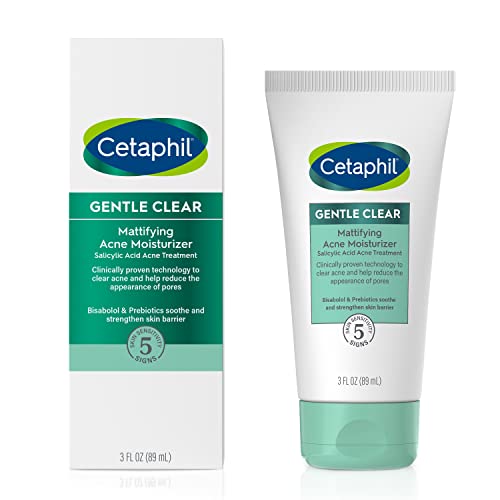 Cetaphil Face Moisturizer, Gentle Clear Mattifying Acne Moisturizer With 0.5% Salicylic Acid, Hydrates and Treats Sensitive Acne Prone Skin, Skin Care for Sensitive Skin, 3oz