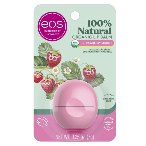 eos 100% Natural Lip Balm Stick - Strawberry Peach, Dermatologist Recommended for Sensitive Skin, All-Day Moisture Lip Care, 0.14 oz