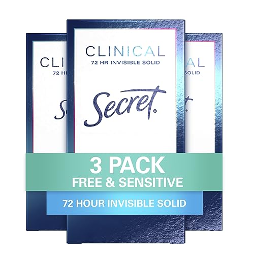 Secret Antiperspirant Clinical Strength Deodorant for Women, 72 Hr Sweat Protection Invisible Solid, Free & Sensitive Unscented, 1.6 Ounce (Pack of 3)