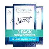 Secret Antiperspirant Clinical Strength Deodorant for Women, 72 Hr Sweat Protection Invisible Solid, Free & Sensitive Unscented, 1.6 Ounce (Pack of 3)