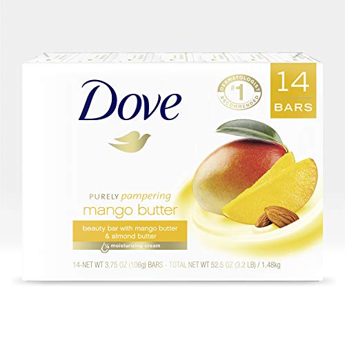 Dove Beauty Bar To Moisturize Dry Skin With Mango Butter More Moisturizing Than Bar Soap, 3.75 Ounce (Pack of 14)