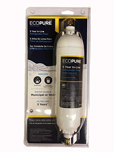 EcoPure EPINL30 5 Year in-Line Refrigerator Filter-Universal Includes Both 1/4 Compression and Push to Connect Fittings , White