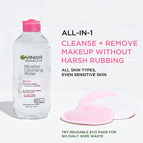 Garnier SkinActive Micellar Water for All Skin Types, Facial Cleanser & Makeup Remover, 13.5 Fl Oz (400mL), 2 Count (Packaging May Vary)