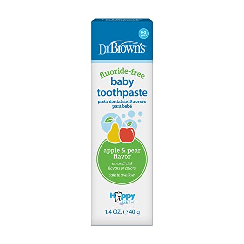 Dr. Brown’s Fluoride-Free Baby Toothpaste, Infant & Toddler Oral Care, Apple Pear, 1-Pack, 1.4oz/40g, 0-3 years