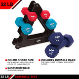 JFIT Dumbbell Set w/Durable Rack, Double Neoprene Coated Workout Weights, Solid Design Rack, 32 LB Set