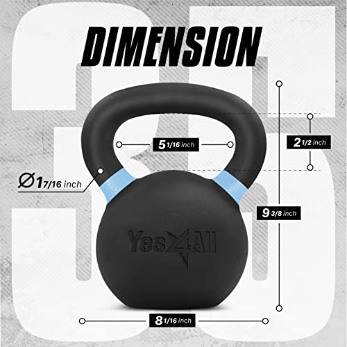 Yes4All Powder Coated Cast Iron Competition Kettlebell with Wide Handles & Flat Bottoms – 16 KG / 35 LB