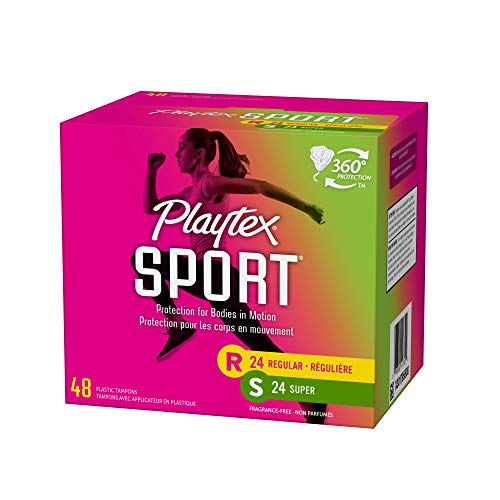 Playtex Sport Tampons, Multipack (24ct Regular/24ct Super Absorbency), Fragrance-Free - 48ct