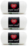 Red Heart Super Saver Yarn, 3 Pack, White 3 Count