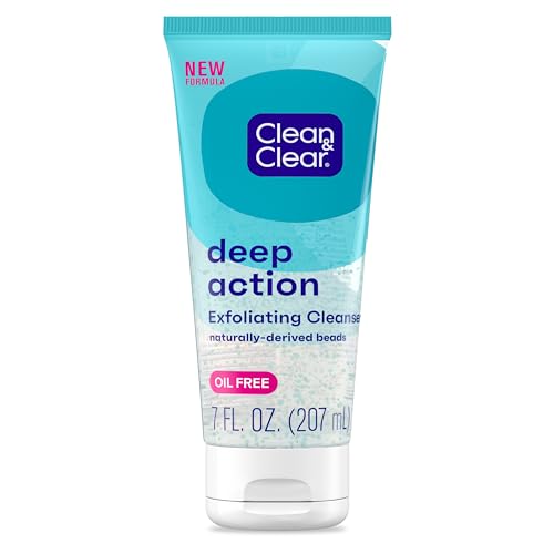 Clean & Clear Oil-Free Deep Action Exfoliating Facial Scrub, Cooling Daily Face Wash With Exfoliating Beads for Smooth Skin, Cleanses Deep Down to the Pores to Remove Dirt, Oil & Makeup, 7 oz