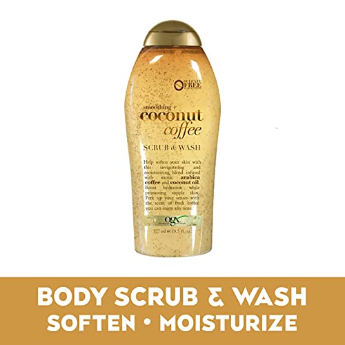 OGX Smoothing + Coconut Coffee Exfoliating Body Scrub with Arabica Coffee & Coconut Oil, Moisturizing Body Wash for Dry Skin, Paraben-Free with Sulfate-Free Surfactants, 19.5 Fl Oz (pack of 3)