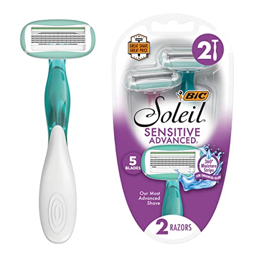 BIC Soleil Sensitive Advanced Women's Disposable Razors With 360 Degree Water Activated Moisture Strip for Enhanced Glide, Shaving Razors With 5 Blades, 5 Count