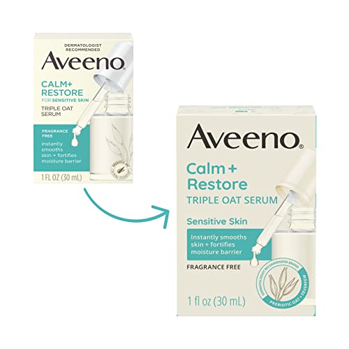 Aveeno Calm + Restore Triple Oat Hydrating Face Serum for Sensitive Skin, Gentle and Lightweight Facial Serum to Smooth and Fortify Skin, Hypoallergenic, Fragrance- and Paraben-Free, 1 fl. Oz