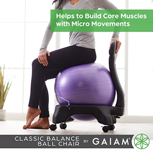 Gaiam 610-6002RTL Balance Ball Chair - Classic Yoga Ball Chair with 52cm Stability Ball, Pump & Exercise Guide for Home or Office, Black