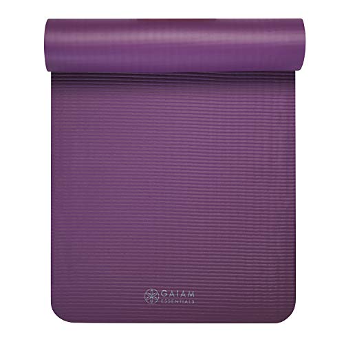 Gaiam Essentials Thick Yoga Mat - Fitness and Exercise Mat with Easy-Cinch Carrier Strap Included - Soft Cushioning and Textured Grip - Multiple Colors Options (Green, 72"L X 24"W X 2/5 Inch Thick)