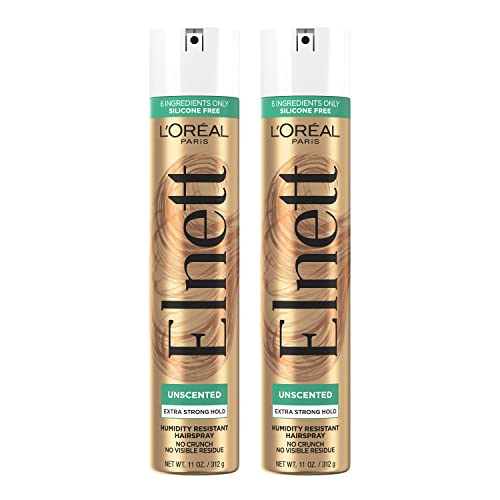 L'Oreal Paris Hair Care Elnett Satin Extra Strong Hold Hairspray - Unscented, Long Lasting + Humidity Resistant, Hair Styling Spray, 11 oz, (Pack of 2)