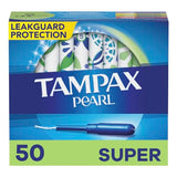 Tampax Pearl Tampons Super Absorbency,With Leakguard Braid, Unscented, 50 Count x 2 Packs (100 Count total)