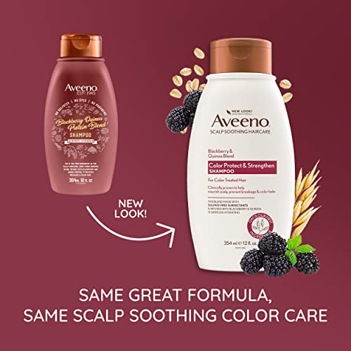 Aveeno Blackberry Quinoa Protein Blend Sulfate-Free Shampoo for Color-Treated Hair Protection, Daily Strengthening & Moisturizing Shampoo, Paraben & Dye-Free, 12 Fl Oz