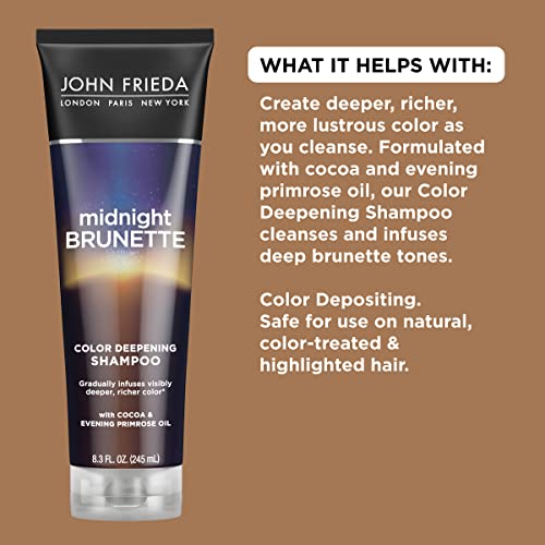 John Frieda Midnight Brunette Color Deepening Shampoo, 8.3 oz, with Evening Primrose Oil, Infused with Cocoa