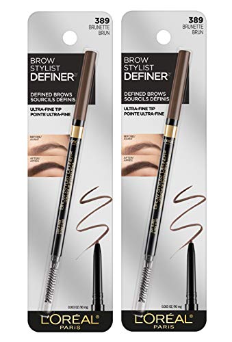 L'Oreal Paris Makeup Brow Stylist Definer Waterproof Eyebrow Pencil, Ultra-Fine Mechanical Pencil, Draws Tiny Brow Hairs and Fills in Sparse Areas and Gaps, Light Brunette, 0.003 Ounce (Pack of 2)