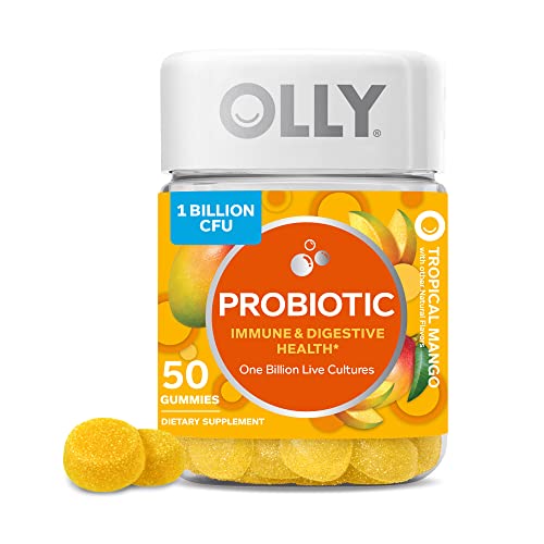 OLLY Probiotic + Prebiotic Gummy, Digestive Support and Gut Health, 500 Million CFUs, Fiber, Adult Chewable Supplement, Peach, 60 Day Supply - 60 Count Pouch