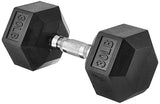 Amazon Basics Rubber Encased Exercise & Fitness Hex Dumbbell, Hand Weight for Strength Training, 35 Pounds, Black & Silver, 13.3x6.1x5.3"